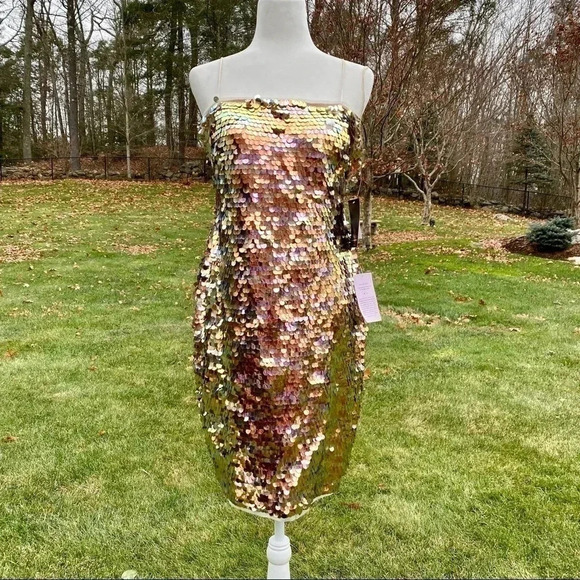 NWT Anthropologie Aidan Mattox Starla Sequin Midi Dress Gold Cocktail Formal 8 - Picture 8 of 13